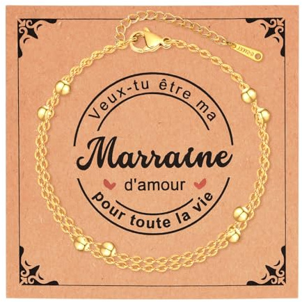 Gamtic Bracelets Marraine Cadeau Marraine - Veux-tu être ma Marraine d'amour pour toute la vie, Chaine Bracelet Or Coeur Zirconia, Annonce Naissance Baptême Demande Future Marraine (Perle)