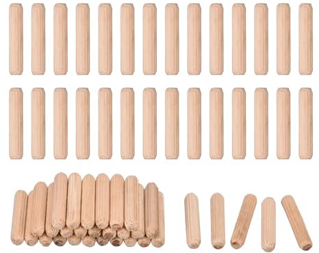 QUARKZMAN 120 Pcs Clavijas De Madera 6x30mm(0.24x1.18) Extremos Biselados Y Estriados Clavijas De Madera Dura Seca Para Carpintería Muebles Estantería