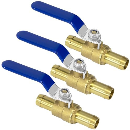 Válvula de Bola de Latón, 3 Piezas 19mm Válvula de Cierre de Púas, Conector En Línea de Válvula de Esfera En Latón de Paso Total para Agua, Aire, Aceite, Jardín