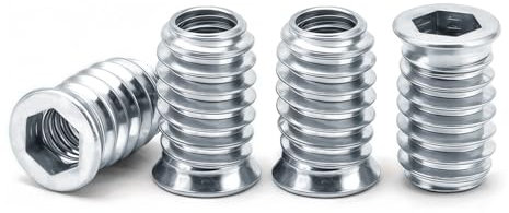 Drenky ‌40 Pièces M4 écrou Hexagonal Fileté‌, Insert Fileté Bois‌ M4 X 15mm ‌écrous à Visser ‌Argent Manchons à Visser‌ Galvanisés pour Meubles en Bois