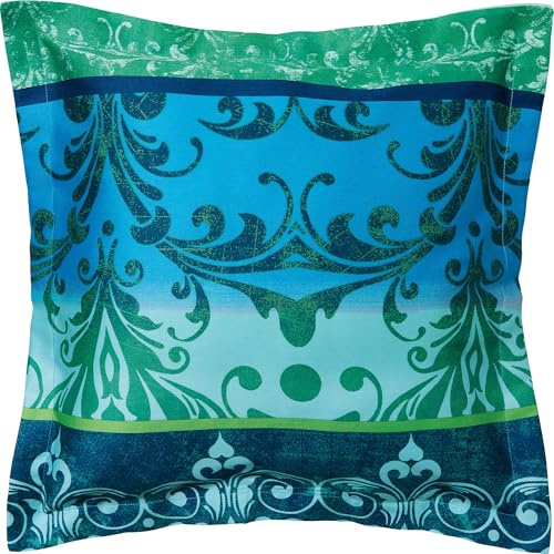 Erwin Müller Wende-Kuschelkissenbezug Mako-Satin orientalisch, blau Größe 40x40 cm - temperaturausgleichend, mit Reißverschluss