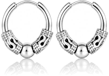 Herrörhängen stål silver med detaljer och boll - 16 mm