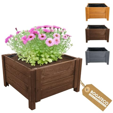 BOGATECO Macetero grande exterior de madera 60 x 60 x 30 cm | antracita | maceta perfecta para jardín, terraza y balcón | jardinera estable y construcción robusta | impregnada