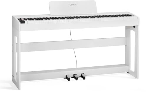 VEVOR Piano Digital 88 Teclas, Modo de Teclado Dual, Altavoces, con Atril, Soporte, Pedal de Sostenido, Adaptador CC, 280 Tonos, Conexión Inalámbrica, Principiantes, Blanco, 1310 x 300 x 850 mm