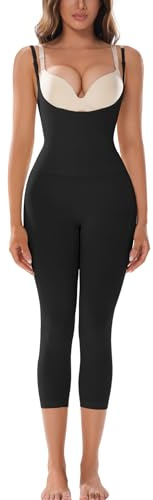 Athlemo Open Bust Shapewear Bodysuits for Women Tummy Control Capri Leggings Butt Lifting Seamless Sculpting Full Body Shaper Black XL