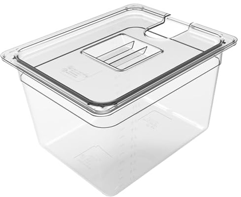 Sous Vide Spisbehållare – klar polykarbonatvattenbadlåda med lock, läckagesäkert tätningskåp, konsekvent långsam matlagningsprestanda, robust köksutrustning för husbil och uthyrningshus, kulinarisk