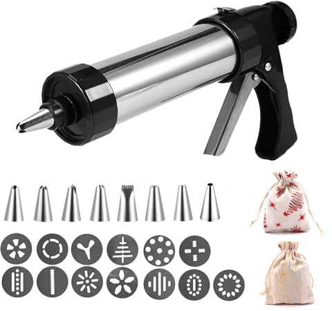 Presse à Biscuits, Machine à Biscuits Spritz En Acier Inoxydable, Avec 13 Disques, 8 Douilles De Décoration De Glaçage Et 2 Sacs à Biscuits Réutilisables, Pour Noël Anniversaire Mariage Fête