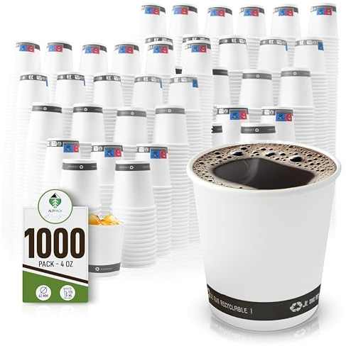 ALPPACK - Juego de 1000 vasos desechables de cartón blanco 4 oz / 12 cl - Tazas de café desechables para café espresso y café corto, resistentes al calor, ideales para profesionales, oficinas y