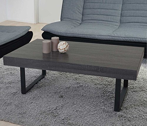 Mendler Couchtisch Kos T576, Wohnzimmertisch, 40x110x60cm MVG-Zertifiziert - Schwarze Eiche-Optik, dunkle Metall-Füße