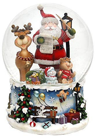 Palla di neve XXL, Babbo Natale con alce divertenti, con carico, melodia: Rudolph The Red-Nosed Reindeer, dimensioni (L x P x A): 15 x 15 x 20 cm, sfera Ø 15 cm.