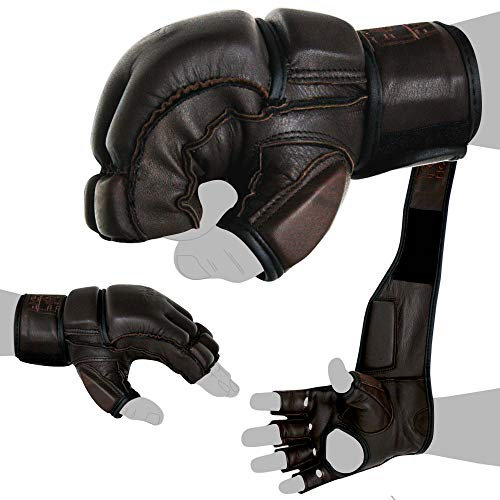 X Neu FOX-FIGHT Legend MMA Handschuhe professionelle hochwertige Qualität echtes Leder Boxhandschuhe Sandsack Training Grappling Sparring Kickbox Freefight Kampfsport BJJ Gloves braun, L
