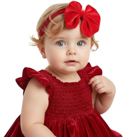 Fascetta per Capelli Neonata con Fiocco Rosso in Velluto-Fascia per capelli Bambina