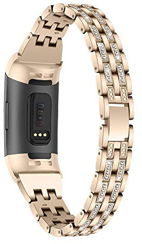 TenCloud Bracelet de rechange en métal compatible avec Fitbit Charge 4/Charge 3 Strap Fitness Tracker avec strass scintillants pour femme (doré)