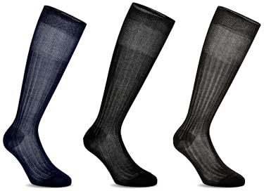 LANCETTI - Calze Uomo Lunghe a Coste Eleganti e Confortevoli, 100% Cotone Filo di Scozia, 3 Paia Tinta Unita