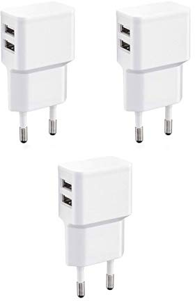 Wicked Chili 3er Set Dual USB Ladegerät 12W / 2400mA Pro Series Universal Netzteil geeignet für Handy, Watch, Powerbank und Bluetooth Speaker, 2-Fach Netzadapter (Netzstecker 90° abgewinkelt)