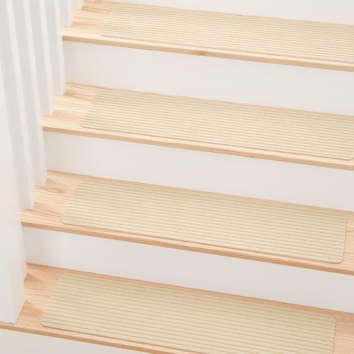 MBIGM 8 X 25.6 (15-Pack) Non-Slip Carpet Stair Treads Non-Skid Safety Rug Slip Resistant Indoor Runner for Kids Elders and Pets with Reusable Adhesive, Camel