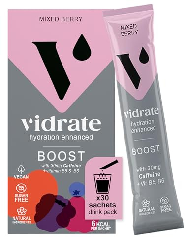 Vidrate Electrolytes Powder - Hydration Sachets Packed with Vitamins - Zero Sugar Rehydration Sachet No Artificial Sweeteners & Preservatives - Boost Mixed Berry Large Pack, 30 Electrolytes Sachets