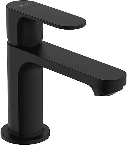 hansgrohe Rebris S - Waschtischarmatur für Kaltwasser ohne Ablauf, Wasserhahn für Gäste WC mit Auslauf Höhe 84 mm, Mischbatterie Waschbecken wassersparend (EcoSmart), Mattschwarz, 72503670