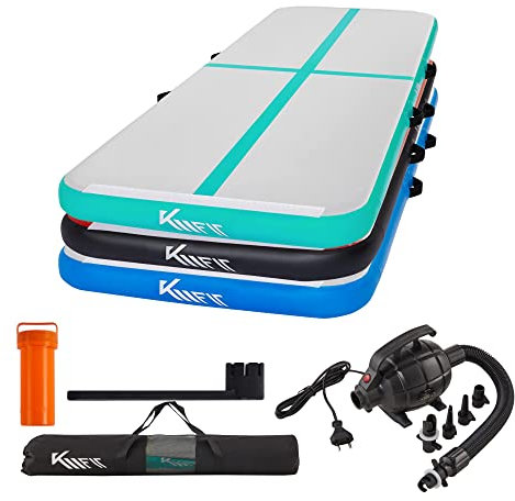 KM KM Fit Turnmatte Aufblasbar Airtrack Gymnastikmatte 4M Tumbling Matte Aufblasbare Fitness-Matte Gymnastikmatte inkl.Tragetasche, elektr.Luftpumpe & Flick-Set Trainingsmatte UV-Beständig Mint Grün