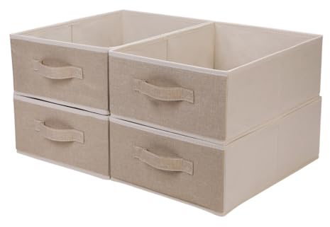 BOMKEE Clothings STB-L01-MYL-K4 - Contenedores de almacenamiento plegables para dormitorio, sala de estar (paquete de 4, beige, 15.4 x 11.4 x 5.5 pulgadas), STB-L01-MYL-K4