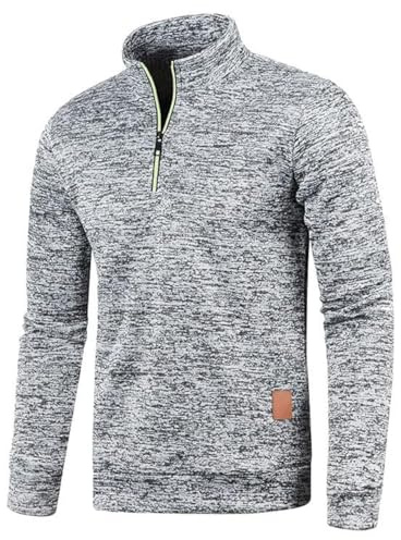 Felpa da uomo a mezza zip, senza cappuccio, da uomo, per maglione da lavoro, oversize, invernale, sport, da lavoro, grigio chiaro, XXXXXL