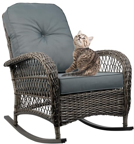 TXGDPIONEER Outdoor Wicker Rocking Chair, All Weather Resin Rattan Wicker Rocking Chairs, for Garden Backyard Lown Porch,1pc,Grey