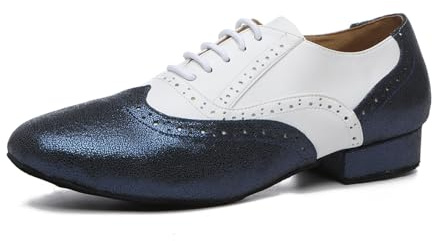 SWDZM Zapatos De Baile De Salón De Cuero Estándar De Los Hombres De La Práctica De Tacón Bajo,L496,Azul+Blanco,Ante,43 EU
