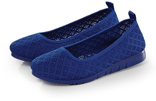 Womens Airflow Soft Light Flat Ballerina Shoes with Memory Foam | Sand or Royal Blue | Ladies UK Sizes 4-8 (Royal Blue, UK Footwear Size System, Adult, Women, Numeric, Medium, 7)