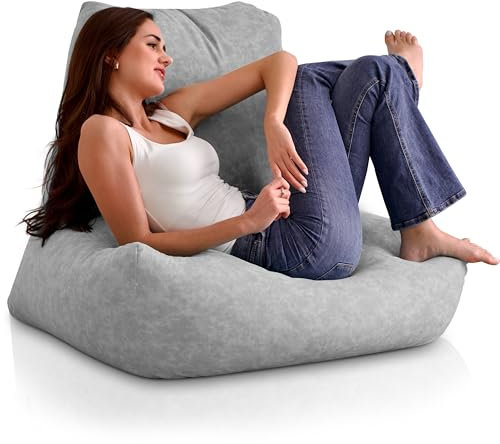 Aiire Puff Salon Moderno de Lujo - Sofa Puf de Diseño en Polipiel Premium - Puffs con Relleno Incluido para Adultos o Decoracion Habitacion Juvenil - Bean Bag Chair Infantil XXL Gris