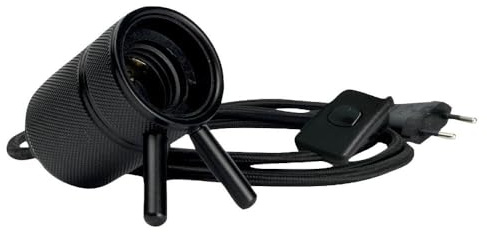 TIBELEC, 45500120, E27,60 watt metalluttag, med tygtråd och strömbrytare, svart färg, minimalistisk design för en modern ljusstämning