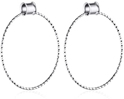 Calefee Tunnel d'oreille Argent 10mm pour Unisexe, 1 Paire Oreille Tunnel en Acier Inoxydable Grande Créole Pendante Tunnels de Chair
