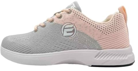ELITE Women's Comfort Bowling Shoes - Universal Slide Soles, Ultra Light-Weight Mesh Athletic Style for Bowlers, Grey/Peach, 5.5 UK