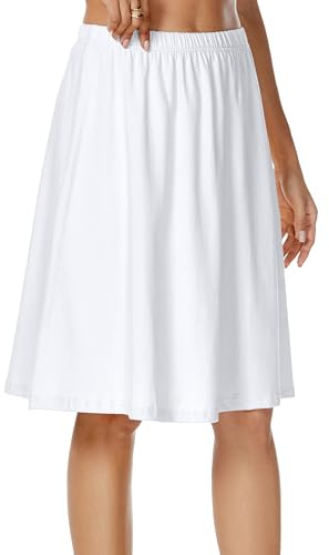 SHCNSJC Jupon sous Robe Femme Longue Jupe Cotton d'été Lingerie sous-vêtement Demi-Jupon Fond de Robe Elastique Petticoat，White S