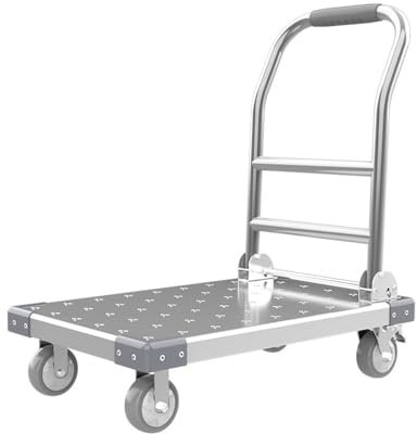 ZKALQECNF Carro de Plataforma Carro de Acero Inoxidable Engrosado, Remolque Plegable de Plataforma Plana, almacén Comercial silencioso, Carro de manipulación exprés Carro Carga(Medio)