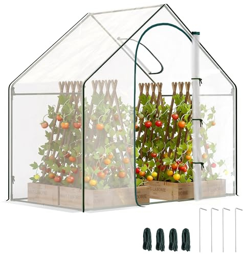 Outsunny Walk In Tomato Greenhouse Garden Outdoor Mini Greenhouse Flower Planter Steel Frame with Zipped Door & Window, PVC Cover, 180 x 100 x 168CM, Clear