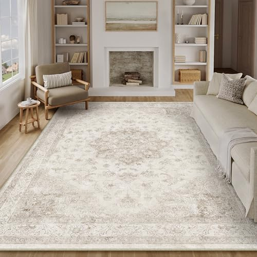 PureCozy Vintage Alfombra Salon 200x300cm Beige Habitacion Lavables en Lavadora Antideslizante Alfombras Sala Dormitorio Cocina Comedor Grande Carpet Pelo Corto Rug