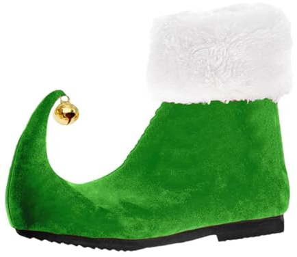 Surbottes de Père Noël unisexes pour fête à thème, elfe de Noël, chaussures de lutin avec cloches, couvre-chaussures, bottes elfe, carnaval, costume adulte, vert, 45 EU