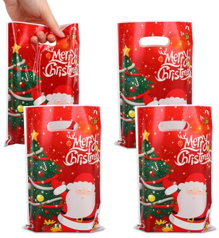 50pz Merry Christmas Borse Regalo, Sacchetti Regalo Plastico Dolcetto Caramella Biscotto Snack per Decorazioni Rifornimenti Festa di Natale (Stile 4)