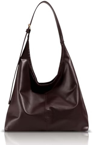 Homirty Vintage Hobo Tasche, Weiche Leder Tote Bag, Gross Shoulder Bag Damen Shopper Handtasche, Vintage Schultertasche Hobo Bags, PU Leder Tote Bags, Uni Tasche für Arbeit Schule (Dunkelbraun)