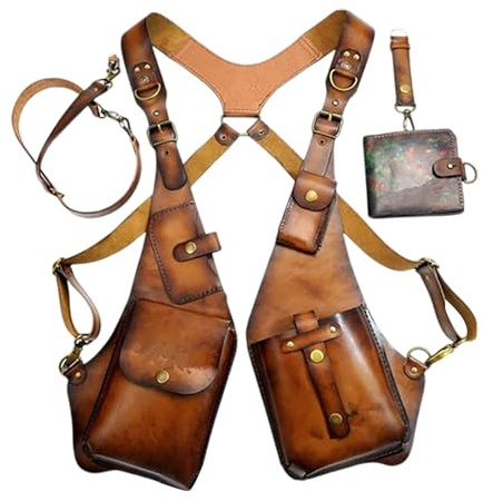 NaLatia Sac de harnais d'épaule Steampunk,harnais homme torse, Harnais antivol, Double portefeuille sac sous de taille étui antivol pour hommes femmes,portefeuille à sangle en cuir Pu réglable