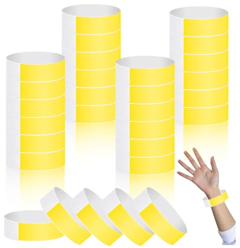 Chuanhylis 400 Pezzi Braccialetti Carta Eventi, Braccialetti Discoteca Impermeabili, Braccialetto di Identificazione Autoadesivi, Resistenti All'usura e Agli Strappi per Eventi, Feste (Giallo)