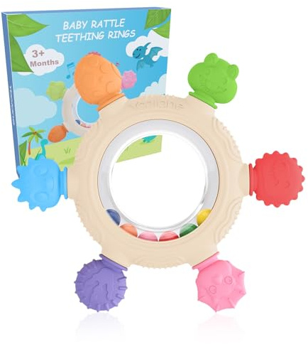 Yoolane Beißring Baby [Original] - Beißspielzeug aus Silikon, Dinosaurier Rassel Beissring, Zahnungshilfe BPA-frei, Spielzeug & Zubehör ab 3 Monate Kleinkinder, Geschenke Geburt Junge und Mädchen