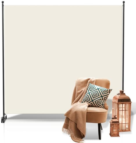 Ollewiellan Paravent rumsavdelare inomhus, paravent vikbar 1 del 187 x 181 x 30 cm, insynsskydd för kontor och balkong, skiljevägg, insynsskydd av polyesterfiber, skiljevägg, rumsavdelare (beige)
