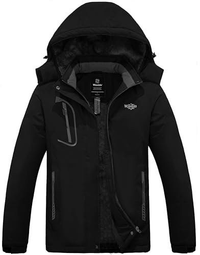 Wantdo Chaqueta de Esquí Deportiva al Aire Libre Parka con Capucha Forro Polar Cálida Chaqueta Impermeable Antiviento Cazadora Nieve Snowboard Invierno para Mujer Negro X-Large