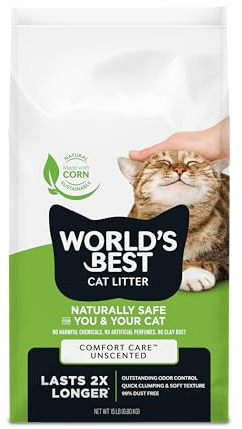 WORLD'S BEST CAT LITTER Comfort Care Unscented 15-Pounds - Natural Ingredients, Quick Clumping, Flushable, 99% Dust Free & Made in USA - Long-Lasting Odor Control & Easy Scooping
