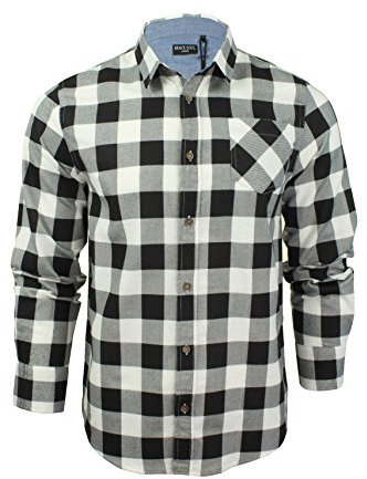 BRAVE SOUL Brushed Flannel Check Cotton Jack Shirt Long Sleeved (White/Black) S