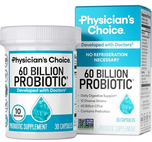 Physician's CHOICE Probiotics 60 Billion CFU - 10 Strains + Organic Prebiotics - Immune, Digestive & Gut Health - Supports Occasional Constipation, Diarrhea, Gas & Bloating - for Women & Men - 30ct