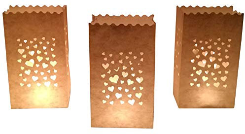 GW Handels UG 10 Stück Papierkerzentüten Herz für Teelichter Kerzen Laternen weiß Kerzenhalter Deko Tischdeko Kerzentüten Hochzeit