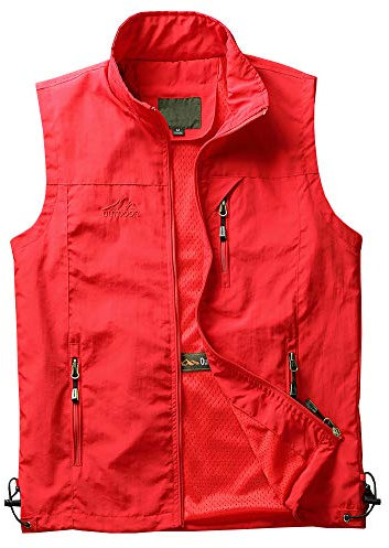 Shengwan Herren Outdoor Weste Leicht Schnelltrocknend Anglerweste Freizeit Atmungsaktiv Jagd Fotografie Camping Westen Rot XXL