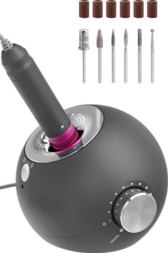 Delanie Nagelfräser 35000 U/Min für Gelnägel Polygel, 6 in 1 Leise Elektrische Nagelfeile Maniküre Pediküreset mit Nagelfräser Aufsätze, Nägel selber machen Entferner für Acrylgel Nagelpflege -Grau
